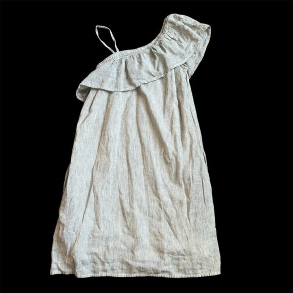 BeachLunchLounge pin stripe ruffle linen coastal dress